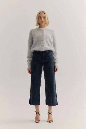 World of Nomads Frankie Cashmere Crew Neck Cardigan Light Grey