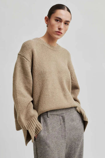 Second Female Cler Knit O-Neck Laurel Oak
