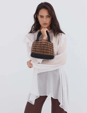 La Tribe Beaded Bag Black Tan