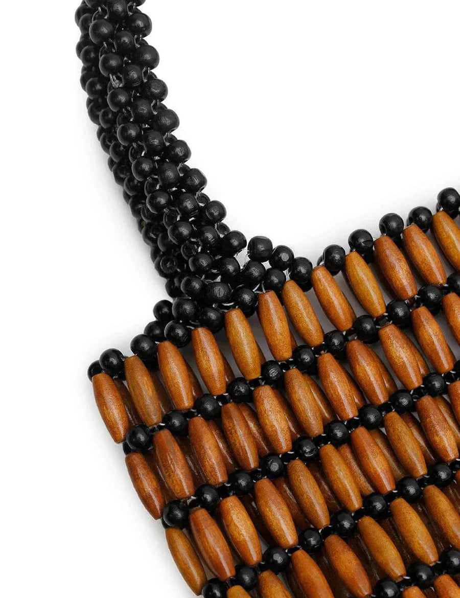 La Tribe Beaded Bag Black Tan