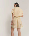The Tales Cream Embroidered Flower Linen Shorts