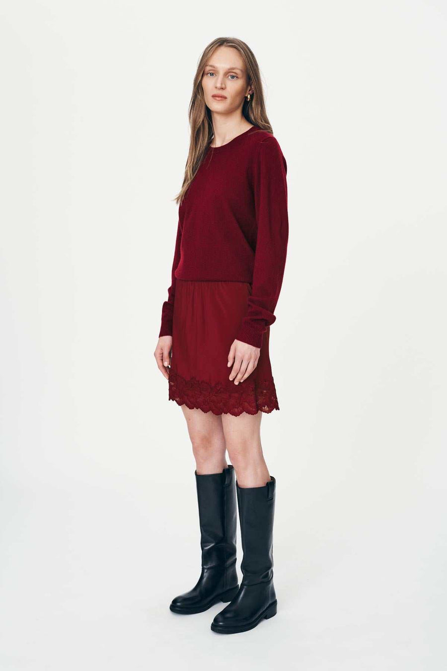 Rowie Marina Silk Mini Skirt Wine Red