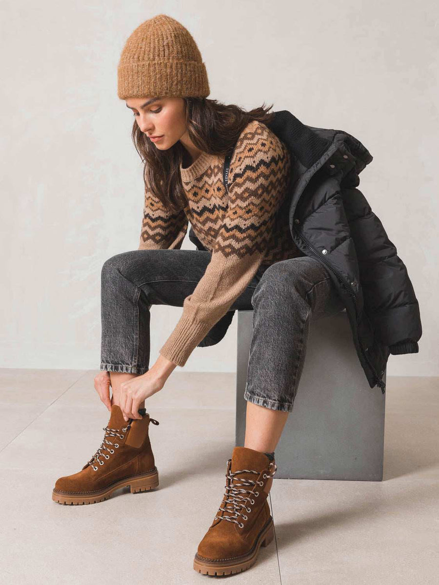 Indi and Cold Recycled Melange Knitted Beanie Hat Camel