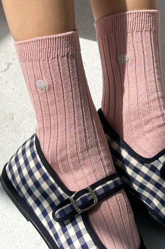 Le Bon Shoppe Embroidered Her Socks Pink Soda Silver Seashell