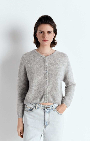 American Vintage Vitow Womens Cardigan Melange Light Grey