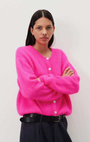 American Vintage Vitow Womens Cardigan Neon Pink Melange