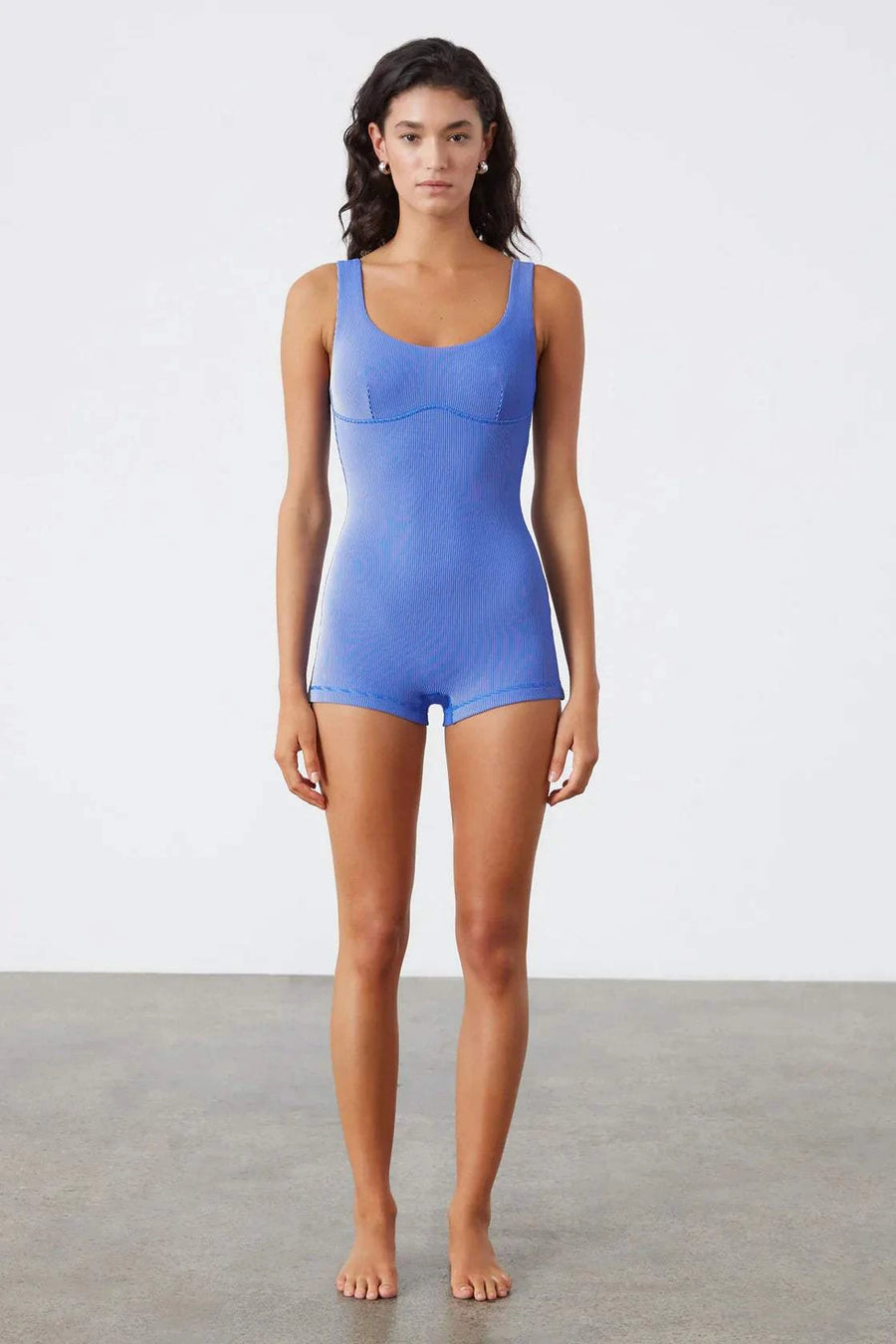 Zulu and Zephyr Stripe Rib Bralette Bodysuit Dolphin Blue