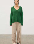 Zulu and Zephyr Linen Blend Hand Knit Jumper Tallow Green