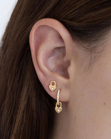 By Charlotte 18k Gold Vermeil Crystal Lotus Heart Padlock Stud Earrings
