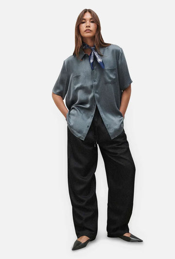 Silk Laundry Short Sleeve Boyfriend Shirt Slate