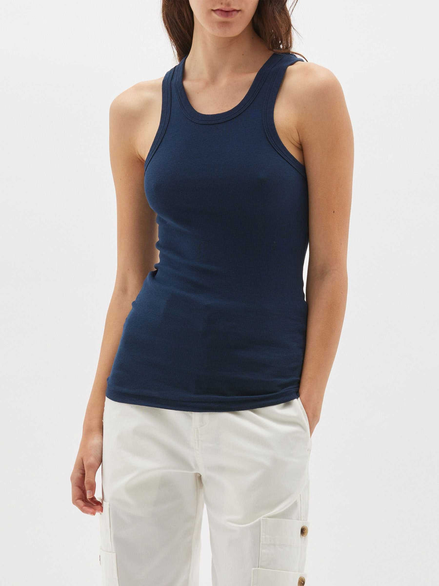 Bassike Slim Superfine Rib Tank Prussian Blue