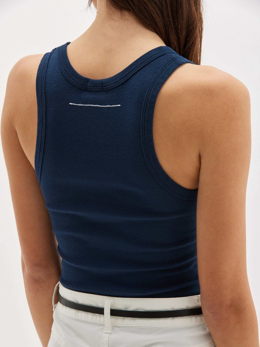 Bassike Slim Superfine Rib Tank Prussian Blue